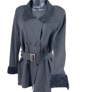 Vintage Carolyn Eve Knitwear Belted Black Long Sleeve Cardigan